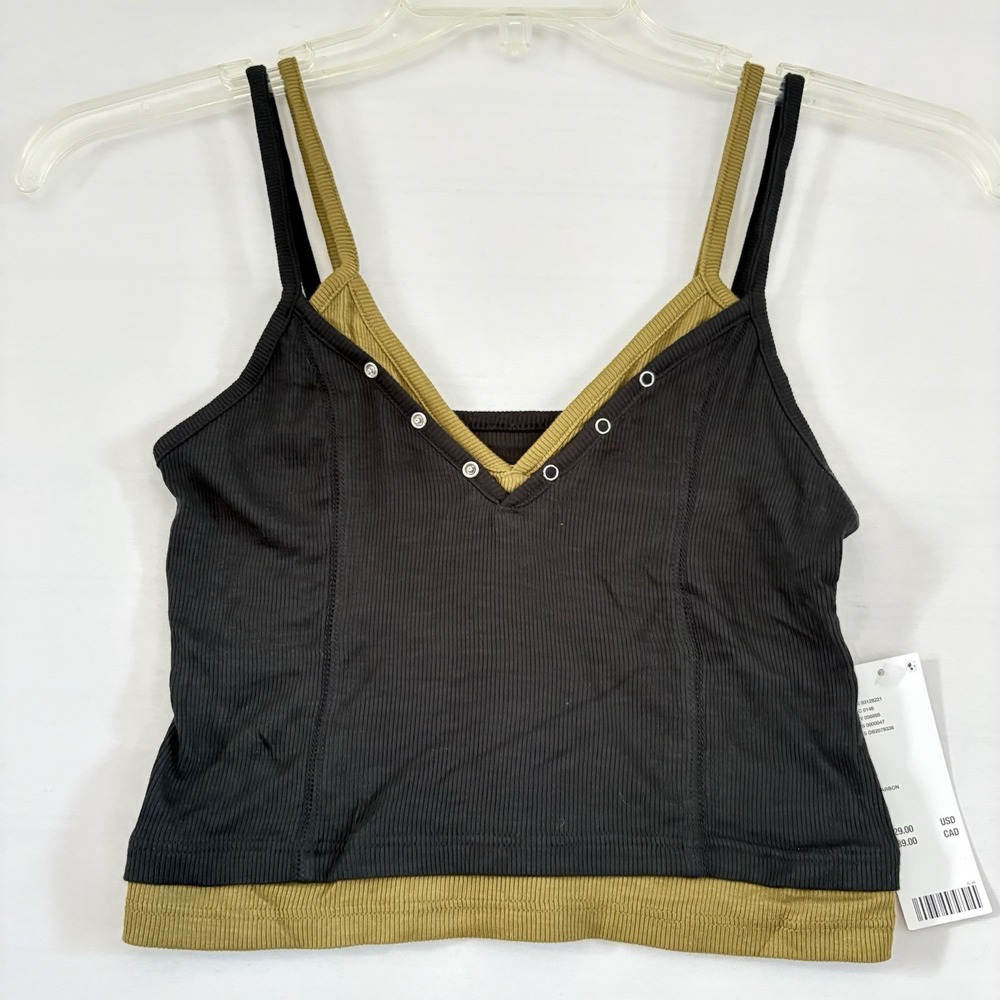 BDG Brooke Double Layer Ribbed Cami Black Olive Urban Outfitters Y2K Crop S NwT